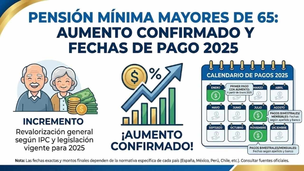 Pensión mínima para mayores de 65: aumento confirmado y fechas de pago 2025